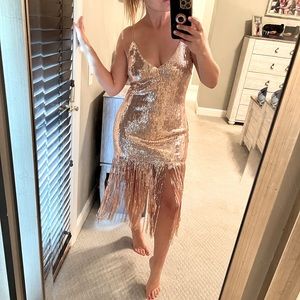 NWT Rose Gold Sequin Fringe Dress